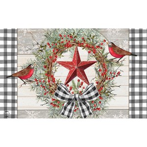 Briarwood Lane Berry Wreath Barnstar Winter Doormat Birds Checker - 1 of 4