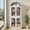 Arched Bookshelf with Doors Farmhouse Bookcase Display Storage Shelves 71.4in Tall Wooden Display Cabinet Rounded Bookcases - 2 of 4