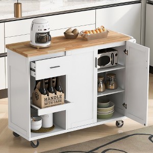 49.02"W Kitchen Island with Foldable Counter Top, Rolling Kitchen Storage Cart with Slide-Out Shelf, Towel Rack and Drawer - ModernLuxe - 1 of 4