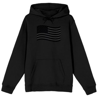 Dark Wavy American Flag Adult Black Long Sleeve Hooded Sweatshirt