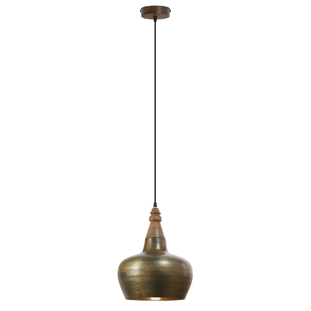 River of Goods 11.5" Cosette Metal and Wood Pendant: Antique Bronze-Finish, Adjustable Cord, UL Listed