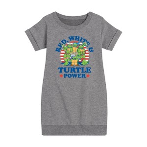 - Teenage Mutant Ninja Turtles - Red White Turtle Power Graphic Short Sleeve Fleece Dress - 1 of 4