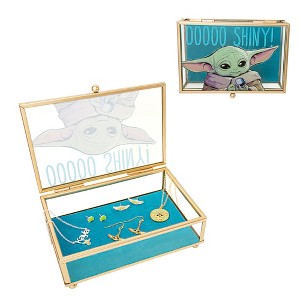 Disney Star Wars The Mandalorian Grogu OOOOO SHINY! Gold Trim Glass Jewelry Storage Box - 1 of 4