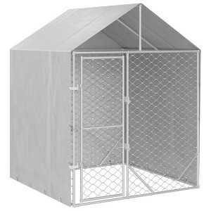 vidaXL Outdoor Dog Kennel Silver Galvanized Steel Large - 6.6‘ x 32.8‘ x 8.2‘ - 1 of 4