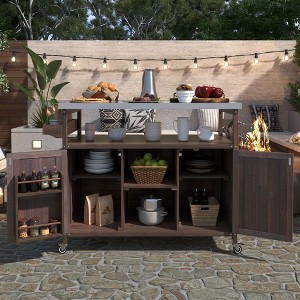 Kumasinova 50" Kitchen Island on Wheels,Outdoor Grill Cart with Stainless Steel Top,Kitchen Cart with Spice Rack,Rolling Cart with Towel Bar for Patio - 1 of 4