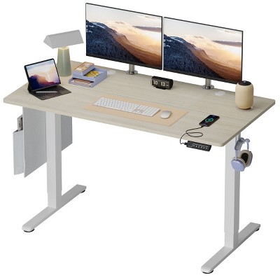 White Oak Adjustable Height Standing Desk with USB Port