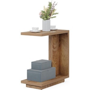 Tribesigns C-Shaped End Table with 2-Tier Storage Shelves - 1 of 4