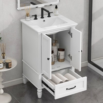 NicBex Bathroom Vanity with Sink,Bathroom Sink Vanity with Soft Closing Door,18/18.3/18.5 inch Bathroom Sink Cabinet for Bathroom,White/Black