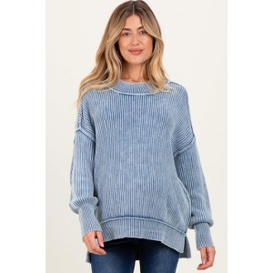 Pinkblush Classic Blue Washed Side Slit Oversized Maternity Sweater - 1 of 3