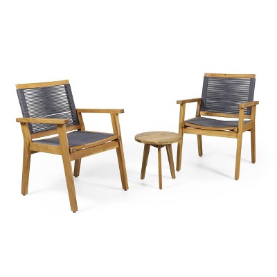 Mcgill 3pc Patio Acacia Wood Chat Set - Teak/Natural/Dark Gray - Christopher Knight Home