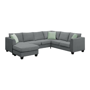 Modern 7-Seater Modular L-Shape Sectional Sofa with Ottoman and 3 Pillows, 112''x87'' - 1 of 4
