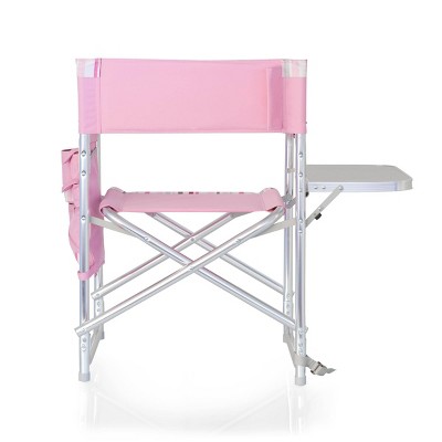 Pink Striped Aluminum Folding Camping Chair with Side Table