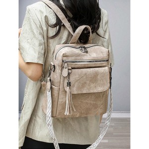 HTUTWOO Women's PU Leather Retro Backpack Casual Shoulder Bag Fashion Messenger Bag Suitable For Traveling, Shopping And Dating Use Women's Day Gift - 1 of 4