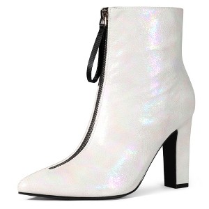 Perphy Women's Pointed Toe Front Zip Chunky Heel Ankle Booties - 1 of 3