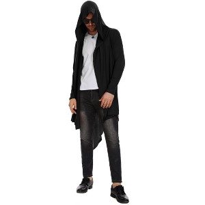 Men's Long Hooded Cardigan Ruffle Shawl Long Sleeve Lightweight Open Front Drape Cape Overcoat - 1 of 4