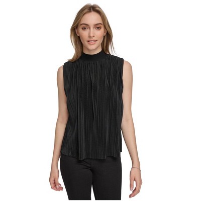 Calvin Klein Womens Plisse Mock Neck Halter Top Shirt