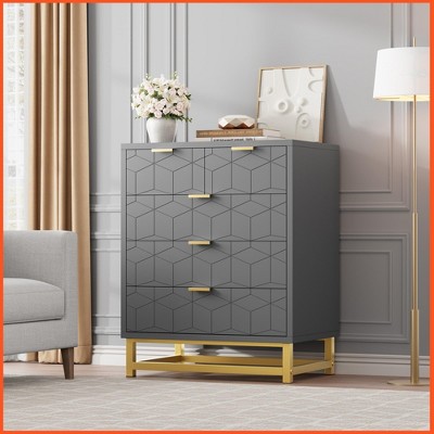 5 Drawer Dresser for Bedroom, Chest of Drawers with Metal Base, Modern Dresser Chest Cabinet Organizer