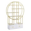70.8" Round Office Bookshelf with Two Drawers, Golden+White - ModernLuxe - 4 of 4