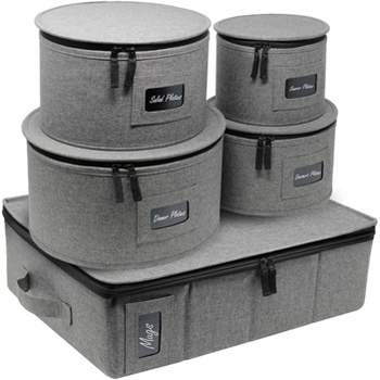 Sorbus 5 Piece China Dinnerware Storage Organizer Set for Protecting or Transporting  (Gray)