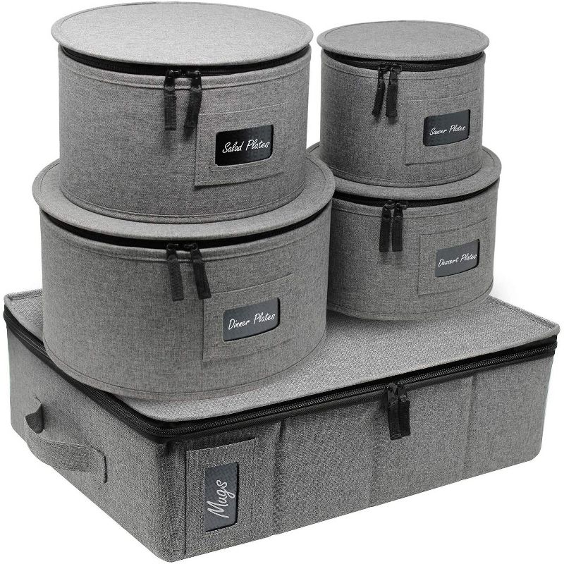 Sorbus 5 Piece China Dinnerware Storage Organizer Set for Protecting or Transporting  (Gray), 1 of 6