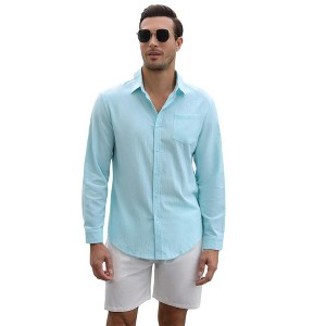 YESFASHION Men's Cotton Linen Sets 2 Piece Long Sleeve Beach Outfits Button Down Shirts and Shorts Casual Summer - 1 of 4