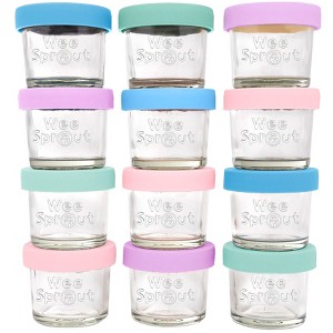 WeeSprout Glass Baby Food Storage Jars w/ Silicone Lids (4 oz, 12 Pack Set) Snack, Puree, Reusable Small Containers, Breast Milk - 1 of 4
