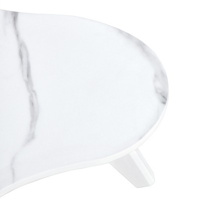 Vynxaria Modern Cloud-Shaped Coffee Table - White Imitation Marble Top & Solid Wood Legs