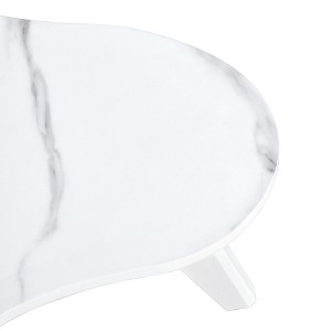 Vynxaria Modern Cloud-Shaped Coffee Table - White Imitation Marble Top & Solid Wood Legs - 1 of 4