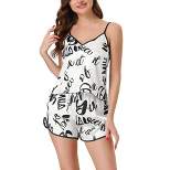 cheibear Womens Silk Pajamas Set Sleepwear Nightwear Cami Tops with Shorts Loungewear Floral