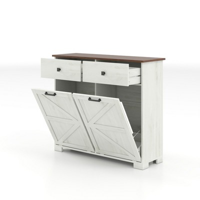 Lirago Farmhouse Double Tilt-Out Trash Cabinet-Barn Door Style,Hideaway Drawers,Multi-Use for Kitchen and Laundry 13"D * 39.25"L  * 34.33"H