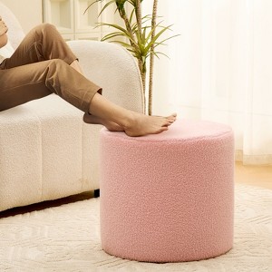 KTMBDW Round Teddy Fleece Ottoman with Soft Padded Seat, Multi-Functional Footrest, Upholstered Foot Stool for Living Room, Bedroom - 1 of 4