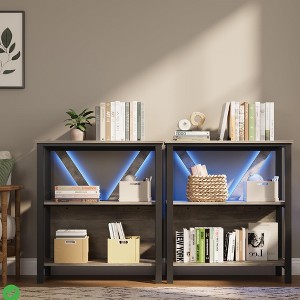 3-Tier Industrial Bookshelf with LED Lighting – Metal Open Display Shelf Organizer, Tall Storage Bookcase - 1 of 4