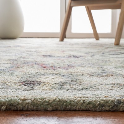 Handmade Sage and Beige Round Wool Area Rug with Cotton Backing