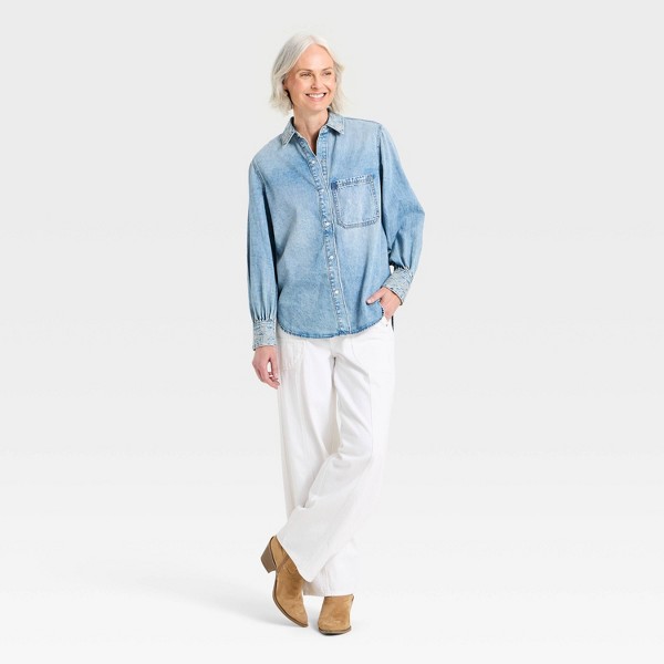 Camisa de Mezclilla Bordada para Mujer - Universal Thread™ Tono Medio 3