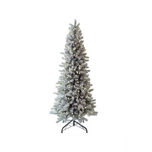 King Of Christmas Pre-lit Slim Flocked Artificial Christmas Tree, King Flock Skinny Christmas Tree with Lights - 1 of 4