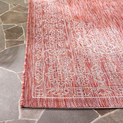 Rust and Ivory Square Synthetic Indoor/Outdoor Rug