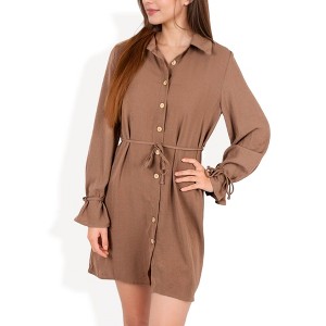 Anna-Kaci Women's Button-Down Shirt Dress with Tie Waist - 1 of 4