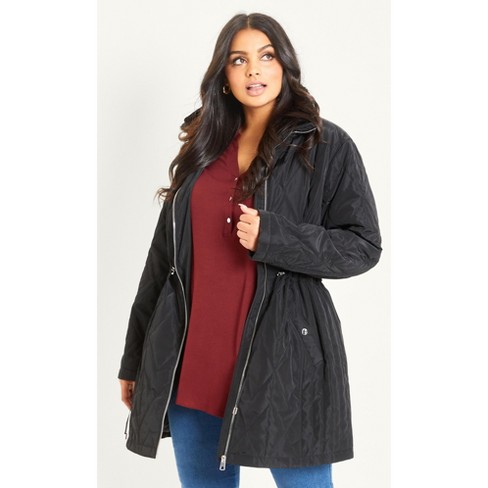 Evans  Women's Plus Size Faux Fur Collar Padded Coat - Black