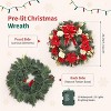 Coucheta 24 Inch Christmas Wreath - with 20 LED Lights, Red Flowers, Ribbon Bow, Gold Xmas Ball Ornaments for Fireplace Window, Red - 2 of 4