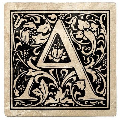 Christmas by Krebs Set of 4 Ivory and Onyx Black "A" Square Monogram Coasters 4"