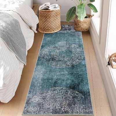 Washable Rugs Modern Abstract Semicircular Floral Print Area Rug Soft Touch Throw Carpet for Living Room Stain Resistant Throw Carpet