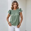 Knit & Lounge Women’s Pleated Yoke Ruffle Sleeve Top Textured Knit Pom Trim Detail Relaxed Fit Summer Blouse - 4 of 4