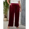 Plus Size Women Pants Elastic Waist Velvet Wide Leg Long Trousers - 3 of 4