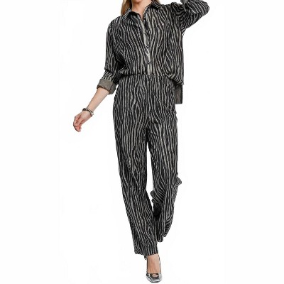 Women's Pleated Zebra Print Velvet Pants Set - umgee