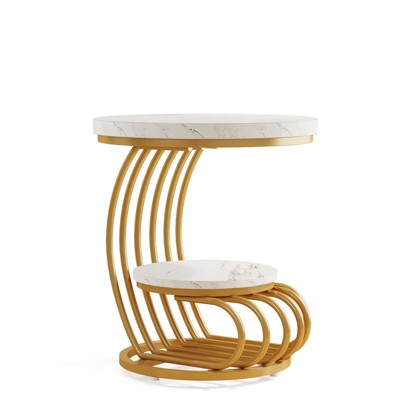 SEVOBAL End Tables Wood End Table with Convenient Storage and Timeless Rustic Design for Living Room Bedroom, White+Gold, 21.65"*31.5"*10.04"