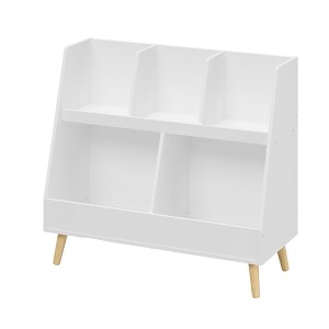 Fontoi Decorative Bookshelf, 5 Cubbies Open Bookcase, 2-Tier Toy Storage Cabinet for Children's Room, Nursery, White, 13.38"*28.54"*31.5" - 1 of 4