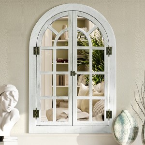 Beautyolove Farmhouse Arched White Wood Framed Windowpane Wall Mirror - 1 of 4