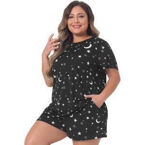 Agnes Orinda Women's Plus Size Short Sleeve Shirt and Shorts Pajamas Set Polka Dots Sleepwear - 1 of 4