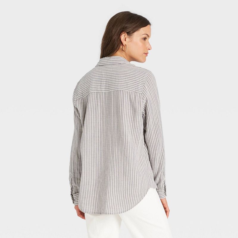 Women&#39;s Thin Long Sleeve Gauze Button-Down Shirt - Universal Thread&#8482; Black Striped L, 2 of 4