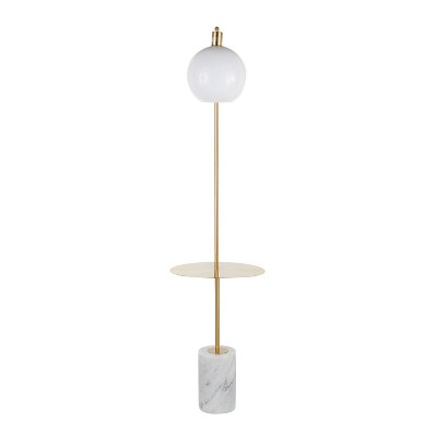 Contemporary White & Gold Marble-Base Floor Lamp with Side Table